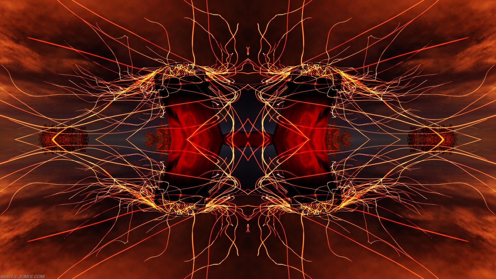 Quadroscopic composite trails: Zoomed 5D clouds moon chimney sparks and stars